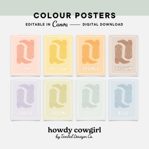 Printable Colour Posters, Classroom Display, Editable Canva Class Decor, Western Theme Bulletin Board, Teacher Templates, Digital Download
