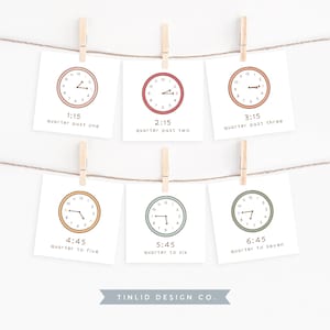 Telling the Time Flash-kaarten, kwart voorbij Flashcards, Quarter To Flashcards, montessorimaterialen, afdrukbaar thuisonderwijs, digitale download