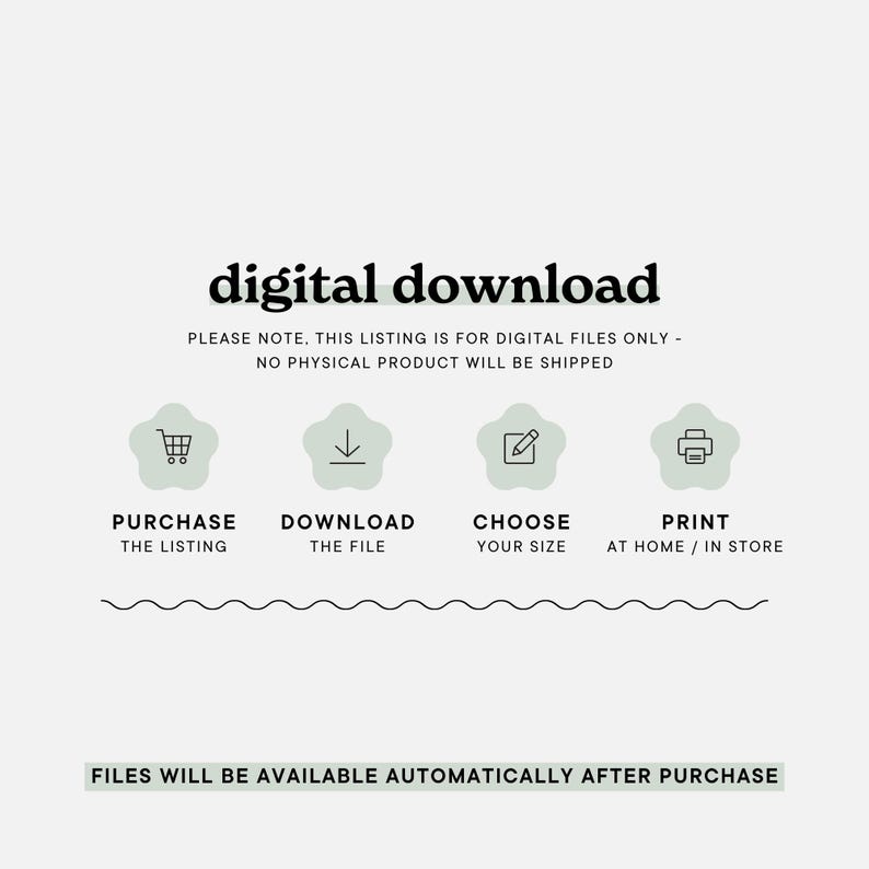Digital download instructions for educational flash cards in a rainbow colour palette for kids, detailing purchase, download, and print steps with pastel icons.