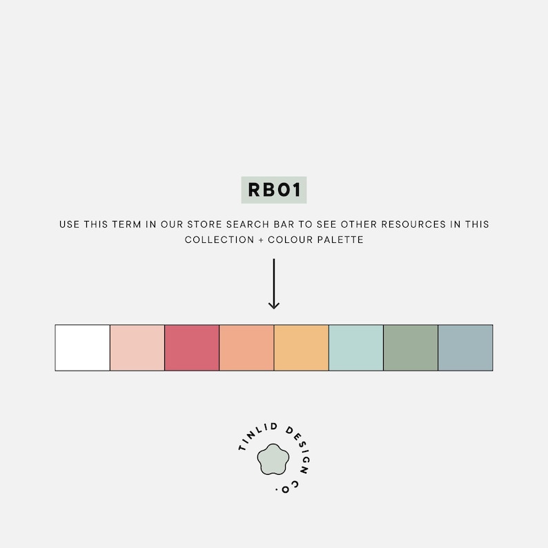 A rainbow colour palette with a product identifier code RB01, encouraging users to explore related educational resources within the rainbow flash cards collection.