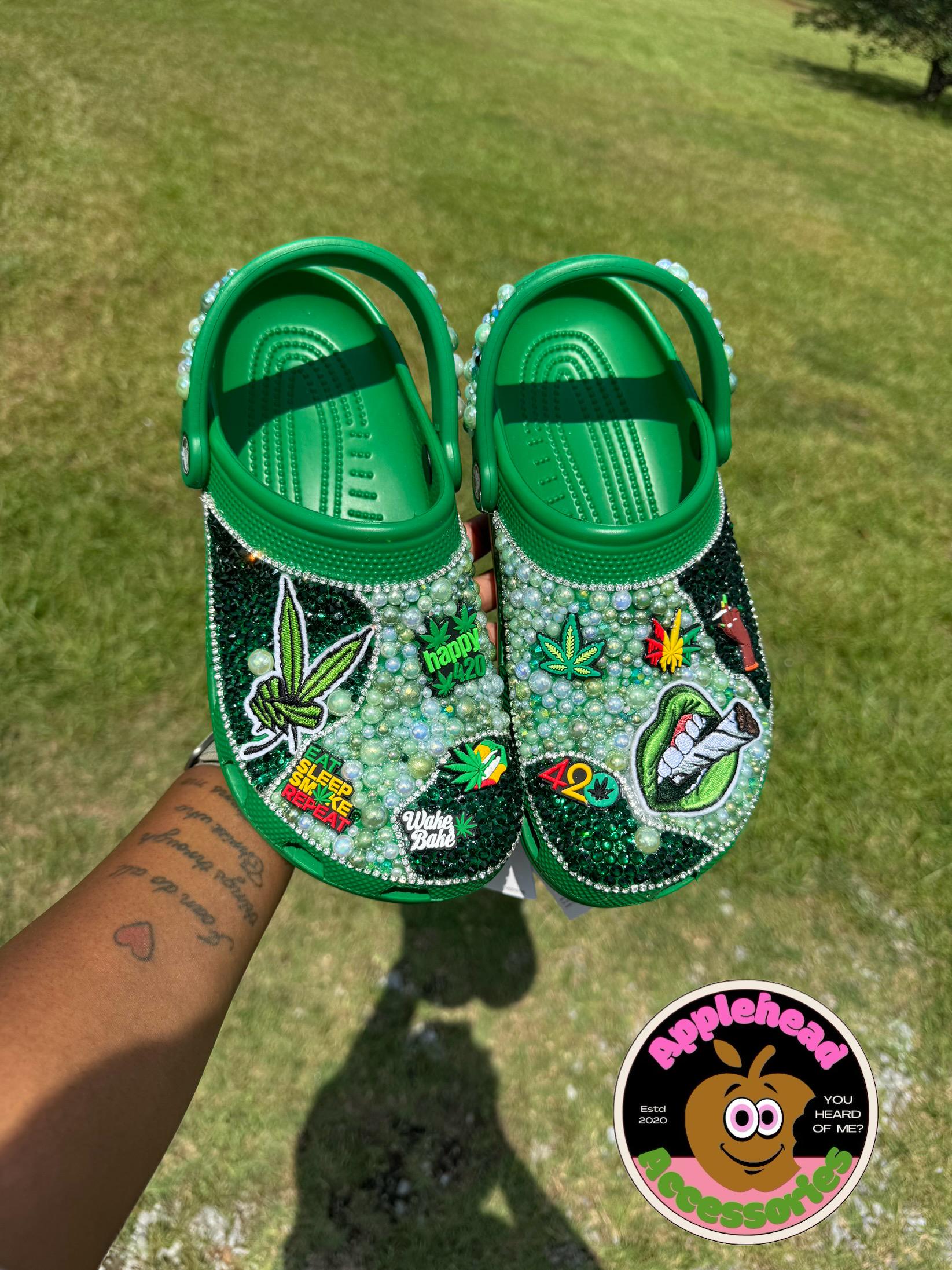 Rhinestone Bling Weed Crocs, Custom Green Shoes - Etsy