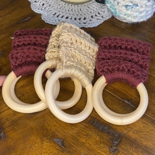 Boho Crochet Towel Holder | Hanging Dish Towel Holder With 2 Wood Rings | Wedding Shower Gift | Housewarming Gift | Registry Gifts