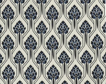 Couverture Art Déco en velours floral Royal Garden Gate - bleu marine foncé et beige clair, un jeté élégant