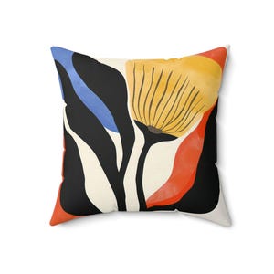 Yellow Bloom Boho Abstract Art Pillow, Flower Art Pillow, Abstract Sofa Cushion, Fauvism Art Flower Pillow, Mid Century Art Bed Throw Pillow