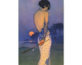 The Last Tee at Sunset Canvas Wrap— 1920s Glamour Golf Art Deco Woman Vintage Resort Wall Art