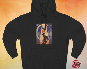 Celestial Showgirl Luna Park Hoodie – Vintage Art Deco Dancer Print, Cozy Pullover
