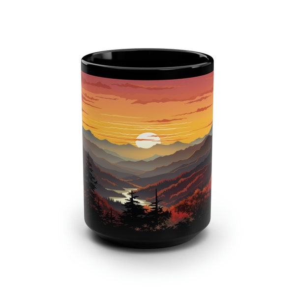 Appalachian Sunset Black Mug 15oz, Scenic Landscape, Outdoor Adventure, Sunset Beauty, Sunset Mug, Appalachian, East Coast, Mountain Mug