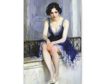 Art Deco Violet Flapper Canvas Wrap– Opulent art with a flapper, soulful eyes, in an impressionistic style for a romantic, vintage vibe.
