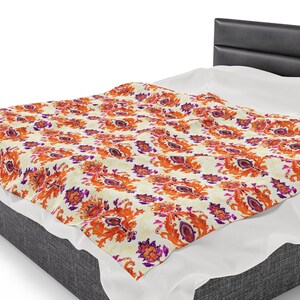 Majestic Floral Boho Velveteen Blanket Plush Couch Throw, Boho Sofa Blanket, Cozy Velveteen Throw, Boho Bedroom Blanket, Soft Touch Throw image 7