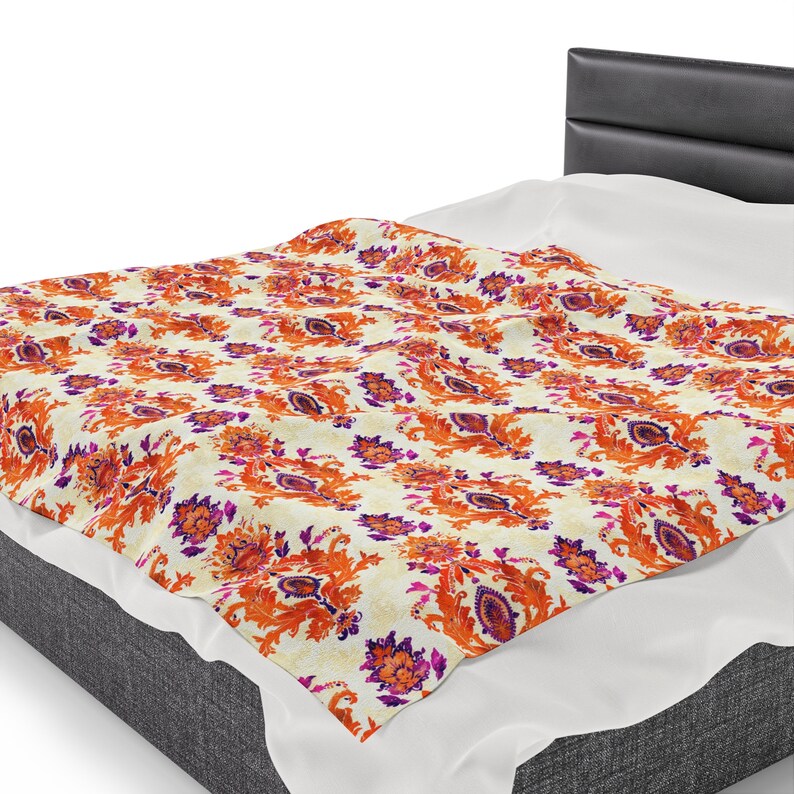 Majestic Floral Boho Velveteen Blanket Plush Couch Throw, Boho Sofa Blanket, Cozy Velveteen Throw, Boho Bedroom Blanket, Soft Touch Throw image 7