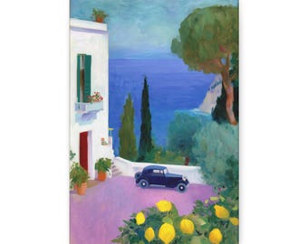 Toile d'art murale Capri - voitures anciennes, citronniers, décoration côtière italienne