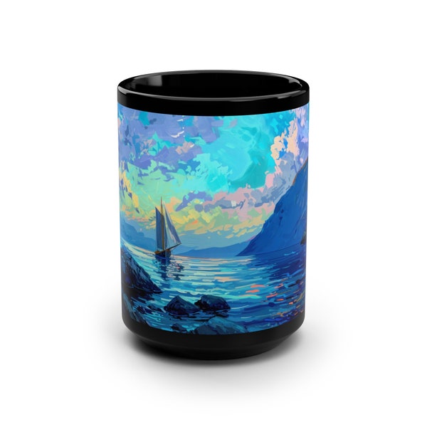 Sailing Through Norwegian Fjords Mug, Ocean Coffee Mug, Viking Seascape Cup, Nautical Tea Cup, North Atlantic Ocean, Maritime Landscape