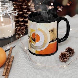 Abstract Geometric Mid-Century Modern Fine Art Painting On A Ceramic Mug, Gift for Artists, Abstract Coffee Cup, Geometric Art Boho Tea Cup