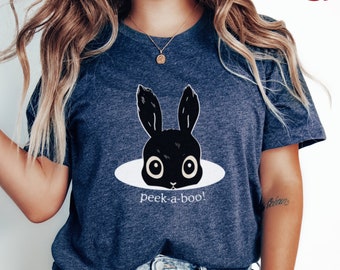 Peek A Boo Bunny T-Shirt, Cute Bunny Tee shirt , Funny Bunny Shirt, Black Bunny T-shirt,  Adorable cottage core shirt,  Rustic Farm Shirt