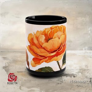 Orange Rose Blossom Watercolor Ceramic Mug, Cottagecore Decor, Garden Lover Gift, Summer Coffee Mug, Teacher Gift, Home Office Rose Mug