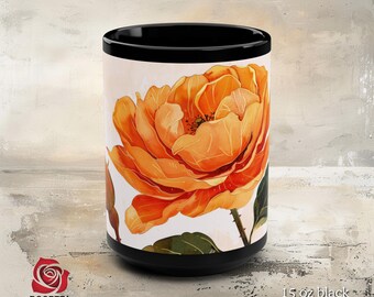 Orange Rose Blossom Watercolor Ceramic Mug, Cottagecore Decor, Garden Lover Gift, Summer Coffee Mug, Teacher Gift, Home Office Rose Mug