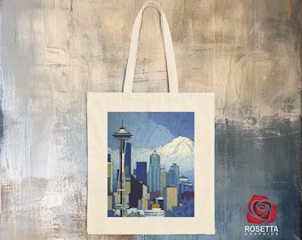 Where City Meets The Mountain – Seattle Skyline Tote with the Space Needle and Rainier