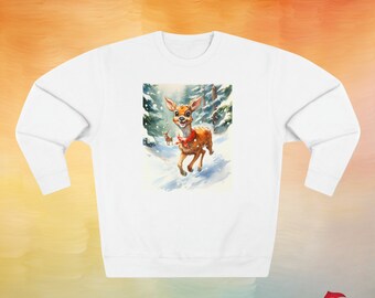 Vintage Kitsch Christmas Reindeer Crewneck Sweatshirt – Retro Holiday Sweater, Cute Winter Reindeer Art, Cozy Christmas Gift