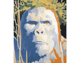 Moonlit Bigfoot Canvas Wrap – Mystical Sasquatch Wall Art with Forest Crown, Whimsical Cryptid Decor for Fantasy and Nature Lovers.