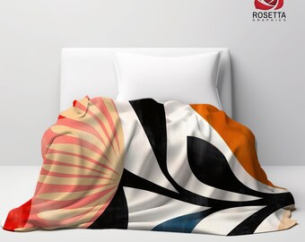 Opulent Abstract Boho Bloom Velveteen Blanket – A luxurious mid-century floral throw with rich colors & soft texture for stylish interiors.