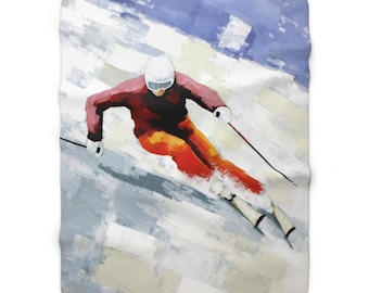 Downhill Skier Sherpa Blanket – Alpine Chalet Fleece Throw