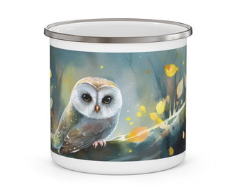 Young Barred Owl Watercolor Enamel Art Camping Mug, Barred Owl Mug, Enamel Camping Mug, PNW Wildlife Cup, Young Cute Birdwatching Owl Cup