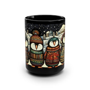 Penguin Town Christmas Mug, Christmas Gift, Penguin Coffee Cup, Tea Mug, Secret Santa Gift, Hot Cocoa, Penguin Lover Gift, Winter Mug