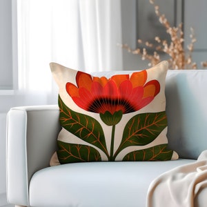 Sunny Flower Boho Throw Pillow, Summer Sofa Pillow, Chic Flower Pillow, Rustic Boho Pillow, Mid Century Pillow, Flower Patio Pillow, Fauvism