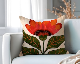 Sunny Flower Boho Throw Pillow, Summer Sofa Pillow, Chic Flower Pillow, Rustic Boho Pillow, Mid Century Pillow, Flower Patio Pillow, Fauvism