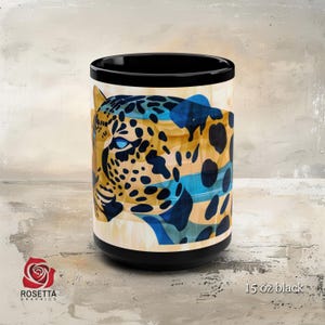 Leopard Pride Ceramic Mug – A cubism art mug showcasing a majestic leopard, ideal for big cat lovers and art enthusiasts.
