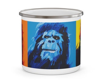 RGB Sasquatch Enamel Camping Mug, Cryptid Camping, Sasquatch Lover, Bigfoot Cup, Sasquatch Mug, Outdoor Gift, Nature Lover, Adventure