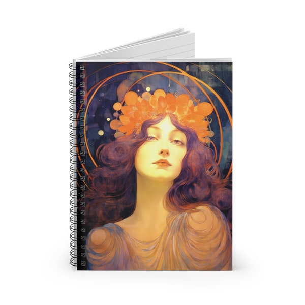 Galactic Garland Spiral Notebook, Art Nouveau Celestial Diary, Astronomy Gift, Writing Pad, Dreamy Notebook, Gift for Artist, Cosmic Vibes,