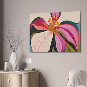 Bold Hibiscus Canvas Wrap– Modern tropical flower art in pink, cream, and orange for vibrant home wall decor