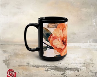 Peach Peony Bloom Ceramic Watercolor Mug, Gardener Coffee Mug, Cottagecore Decor, Summer Flower Tea Cup, Peach Peony Mug, Gift For Her