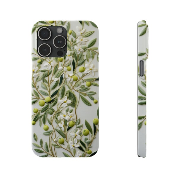 Olive Branch iPhone Case, Minimalist Greenery Leaves Cell Phone Cover for 15 14 13 12 11 X XR XS 8 7 Slim Mini Plus Pro Max