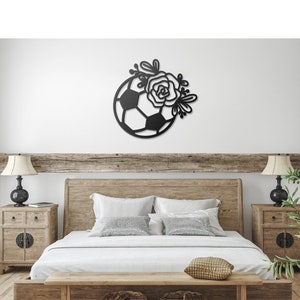 Floral Soccer Ball Metal Wall Art, Large Metal Sign Gift for Soccer Lover, Gift for Soccer Player, Athlete Daughter Gift, Sports Room Decor