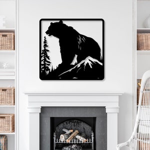 Mountain Bear Metal Wall Art, Wildlife Lover Gift, Bear Decor, Large Bear Wall Art, Mountain Wall Art Hanging Cabin Decor Outdoor Indoor