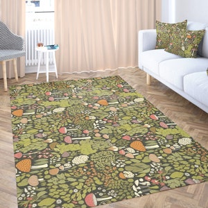 Cottagecore Mushroom Rug, Nature Inspired Large Area Rugs for Bedroom Aesthetic, Floral Rug for Indoor/Outdoor, Forestcore Decor 9x12 Rug