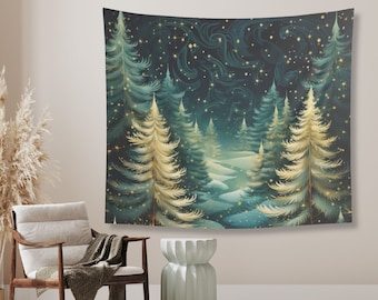 Christmas Tree Tapestry Aesthetic, Holiday College Tapestry, Festive Home Decor Gift for Apartment, Dorm Room Decor, Cute Fir Xmas Wall Art