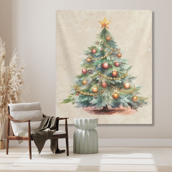 Christmas Tree Tapestry Aesthetic, Holiday College Tapestry, Festive Home Decor Gift for Apartment, Dorm Room Decor, Cute Fir Xmas Wall Art