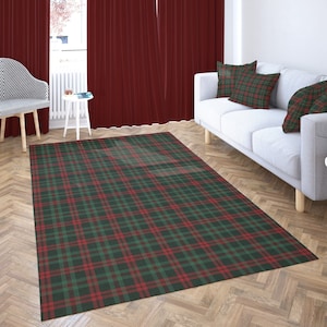 Dark Plaid Christmas Rug for Outdoor or Indoor, Large Area Rugs for Bedroom Aesthetic, Christmas Doormat, Holiday Door Mat for Winter Decor