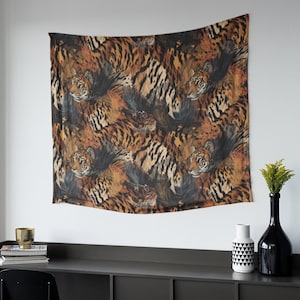 Tiger Wall Tapestry Aesthetic, Jungle Wildlife College Tapestry, Animal Print Wall hanging, Safari Tibetan Tiger Tapestry Tiger Lover Gift