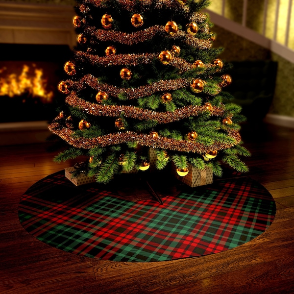 Plaid Christmas Tree Skirt, Classic Tree Decor, Large Tree Skirt, Cute Holiday Xmas Tree Skirt, Nordic Christmas Matching Plaid Stockings