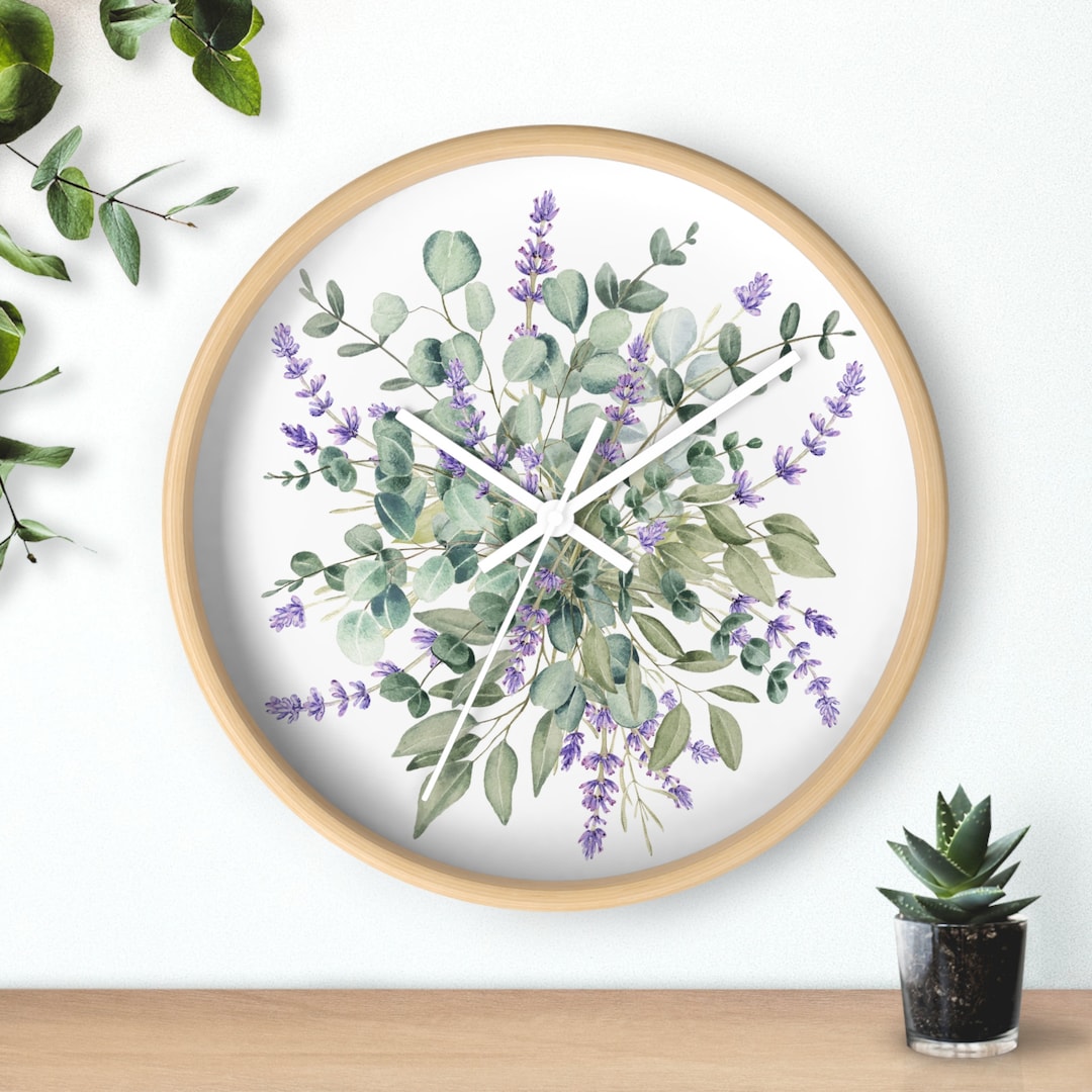 Lavender Wall Clock Floral Wall Clock Living Room Clock Unique Wall