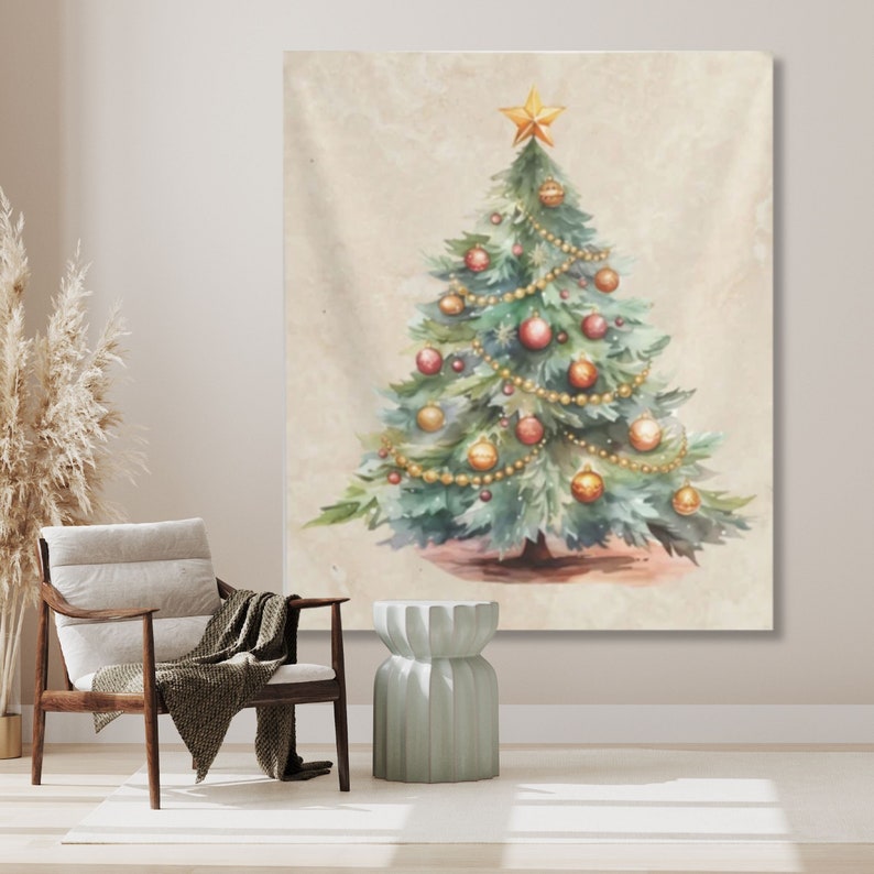 Christmas Tree Tapestry Aesthetic, Holiday College Tapestry, Festive