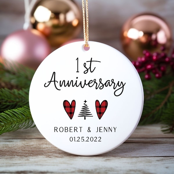 One Year Anniversary Ornament Christmas Gift, Personalized Newlywed Ornament, Custom First Anniversary Gift for our 1st Christmas Married