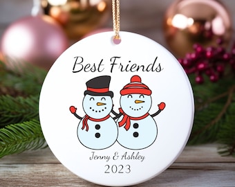 Best Friend Ornament Christmas Gift, Personalized Gift for Friend or Sibling, Custom Ornament for Friendship Gift, Bestie Snowman Ornament