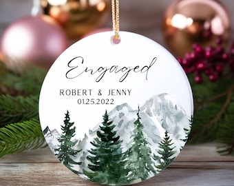 Mountain Engaged Ornament Christmas Gift, Personalized Engagement Ornament for Fiance, Engaged Couple First Christmas, Custom Gift for Bride