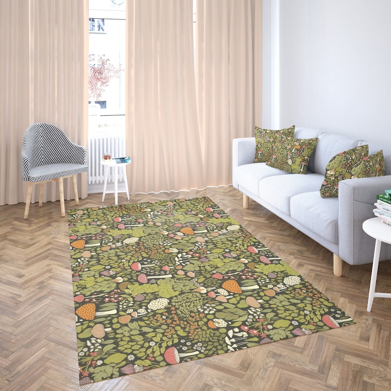 Cottagecore Mushroom Rug, Nature Inspired Large Area Rugs for Bedroom