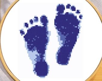 Newborn Footprints (Blue) Cross Stitch Pattern